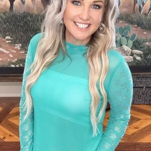 Elegant Teal Long Sleeve Women's Top